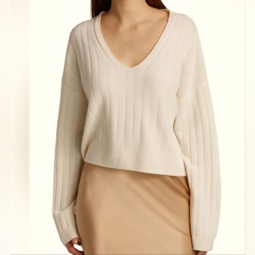 SABLYN Maia 100% Cashmere Ribbed Crop Sweater - Cream